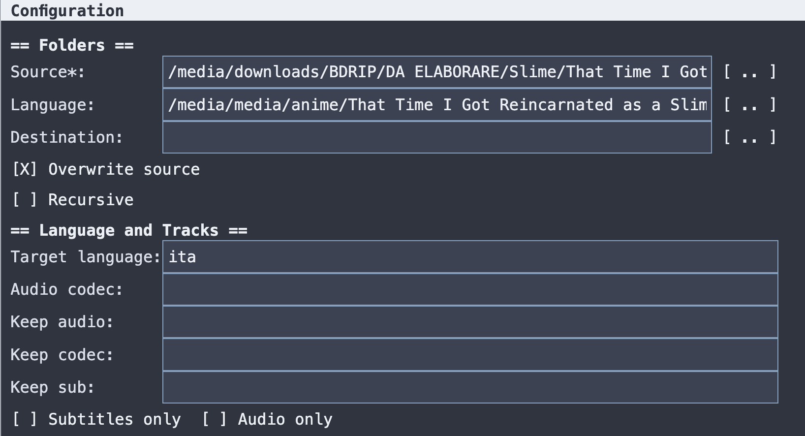 Remux configuration - Folders