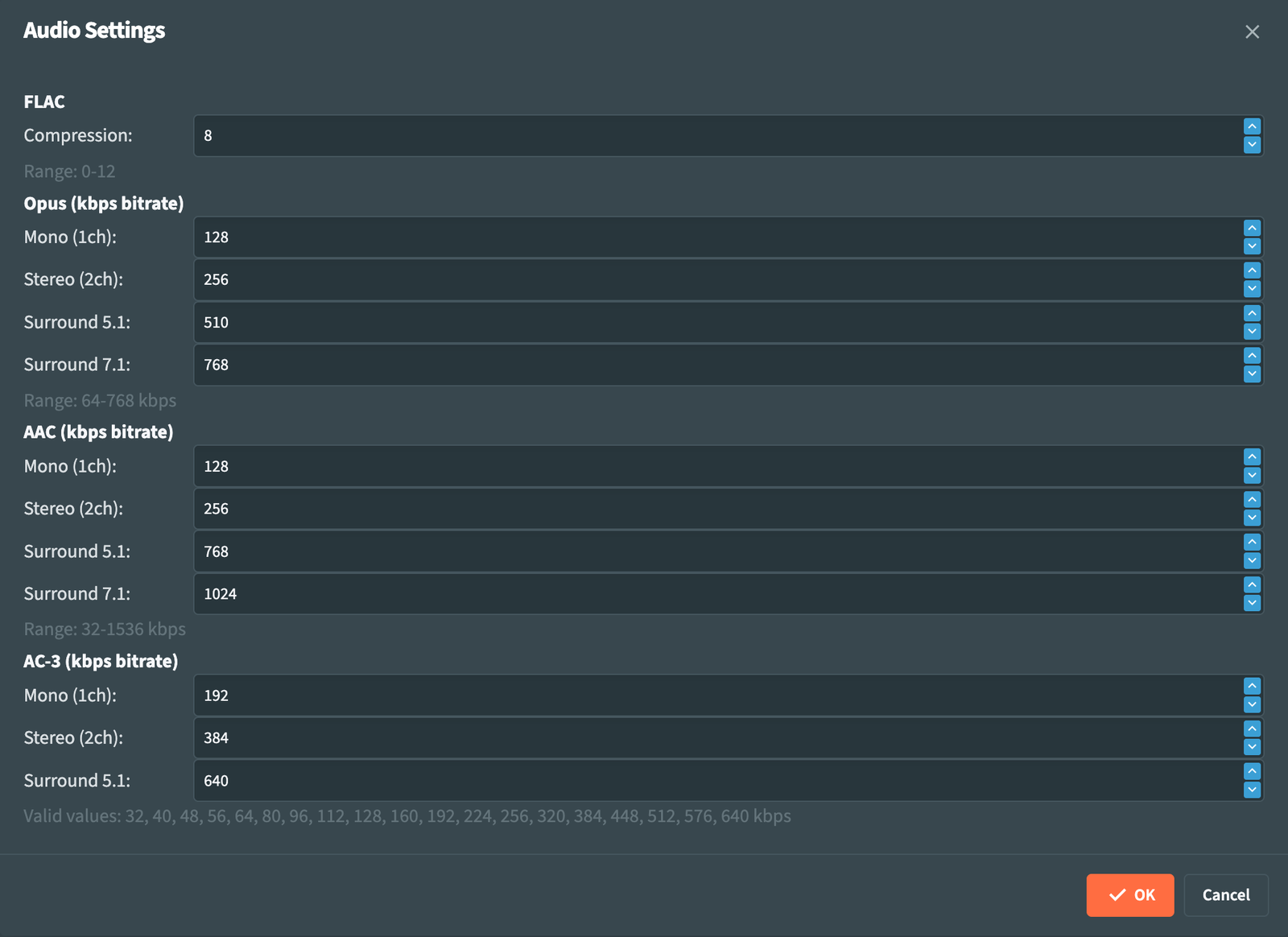 Audio settings