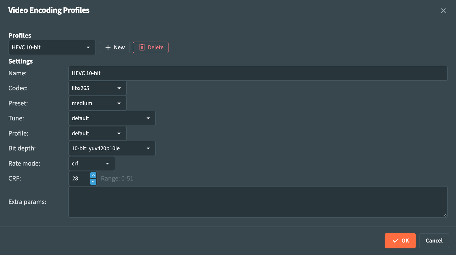 Encoding profiles