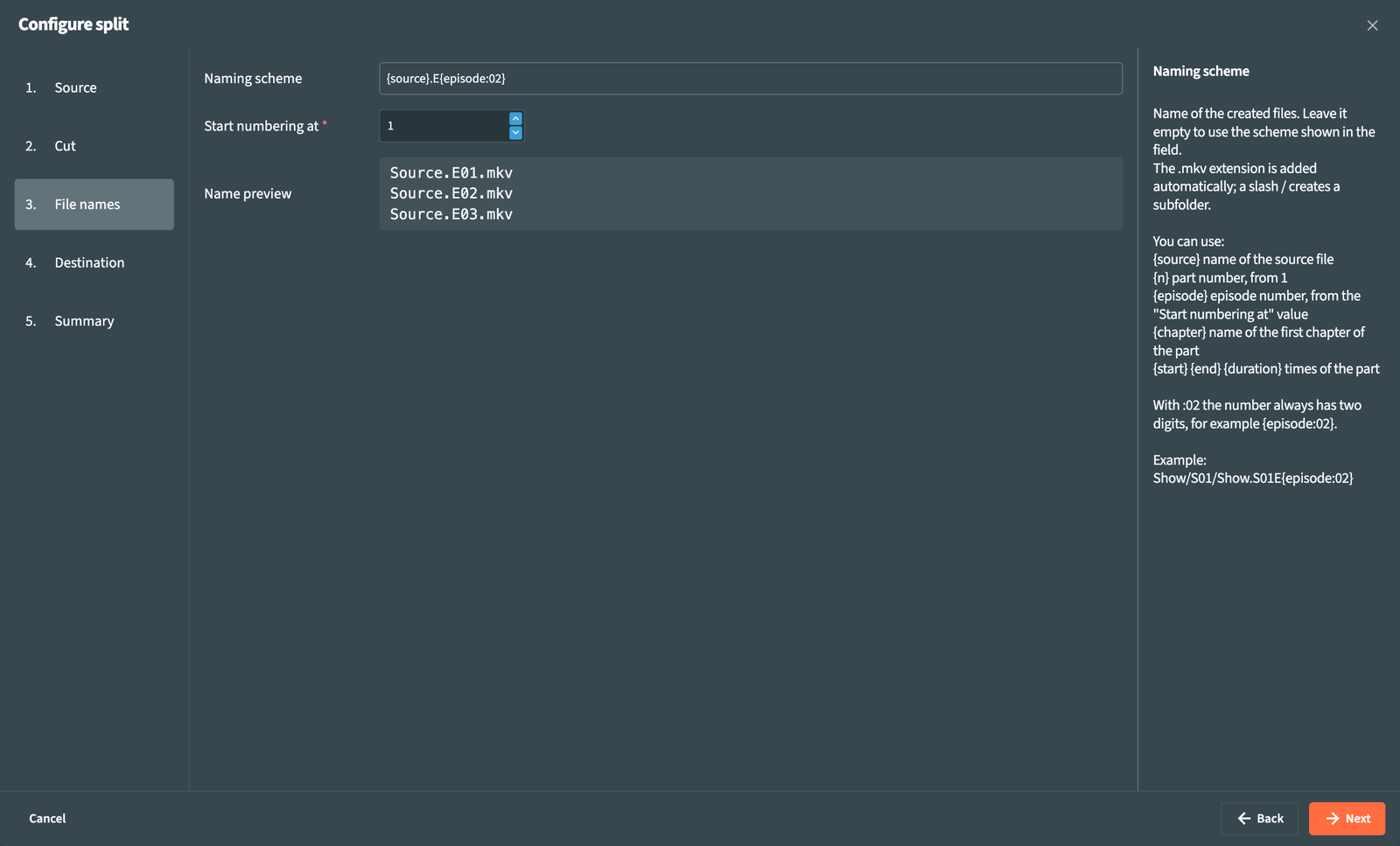 Step 3: file names