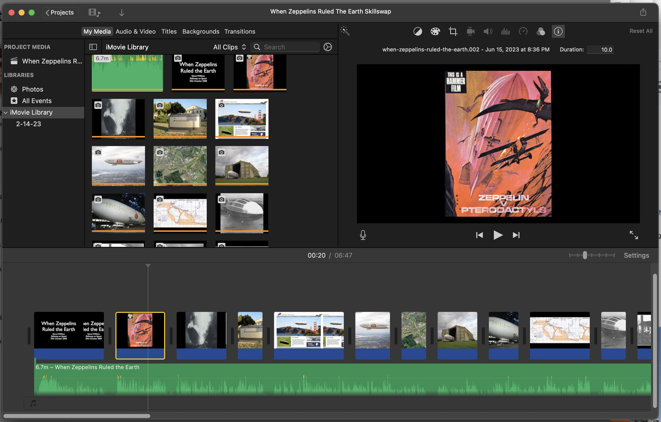 Screenshot of a iMovie edit timeline showing the form for editing the duration of an image