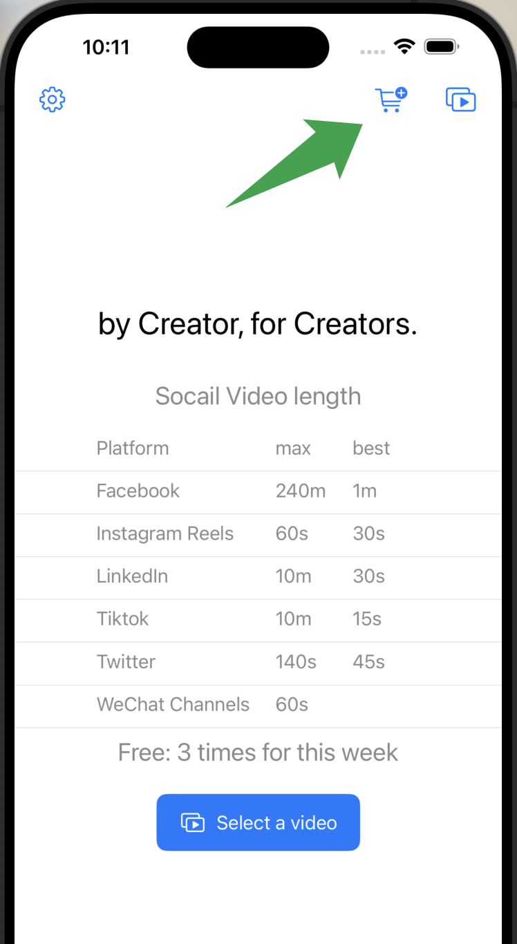 trim video app - click cart