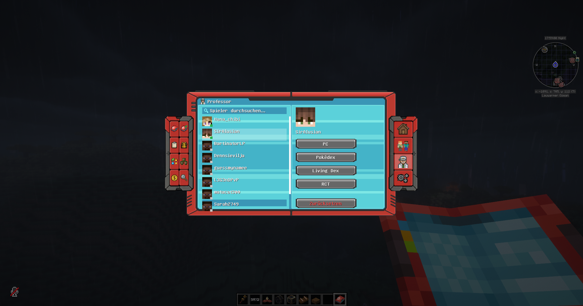 Professor tab with player list