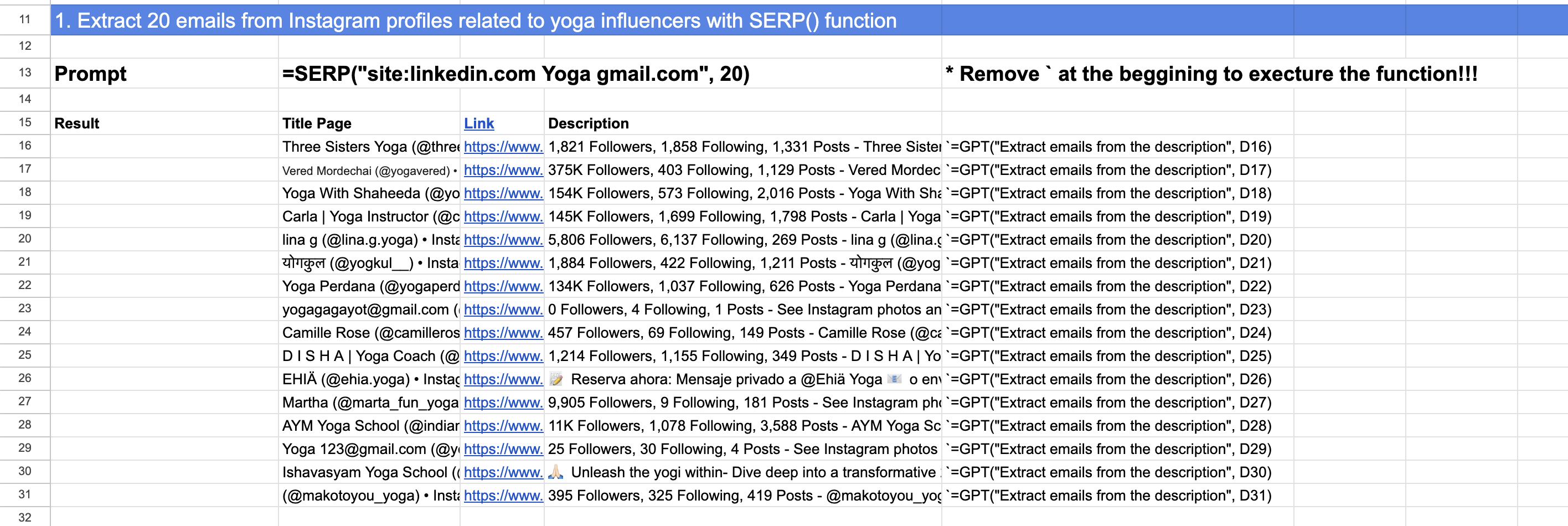 Extract emails from LinkedIn in Google Sheets