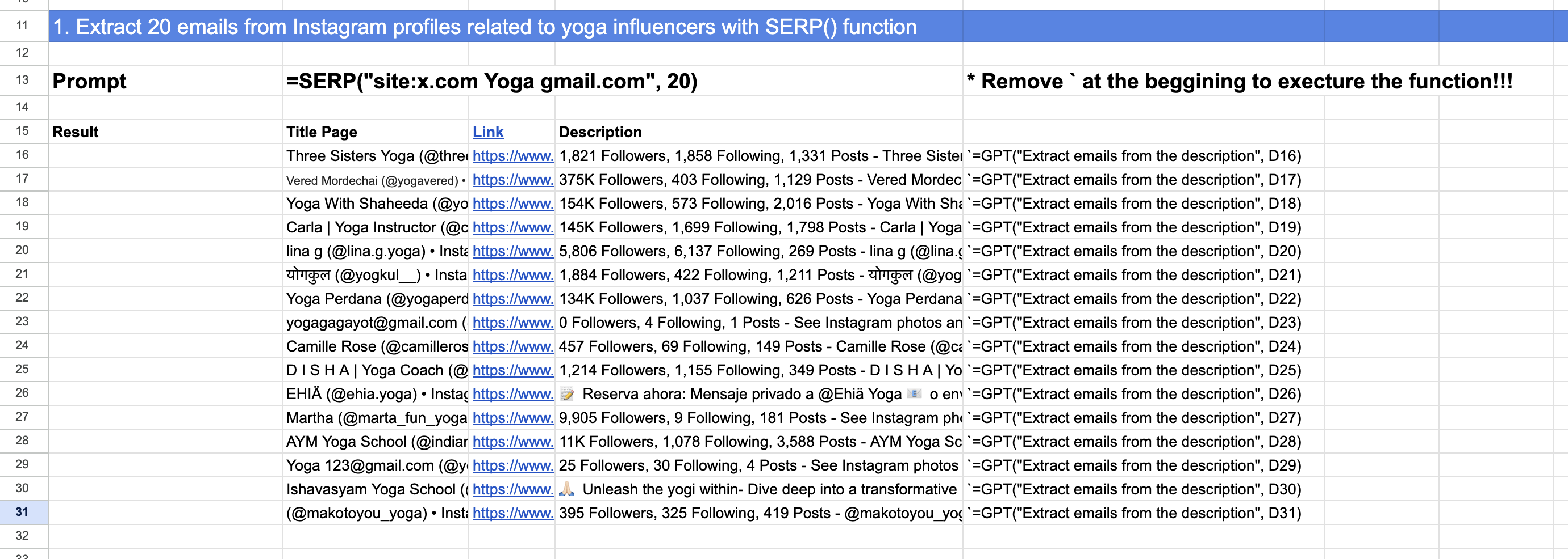 Extract emails from Twitter in Google Sheets