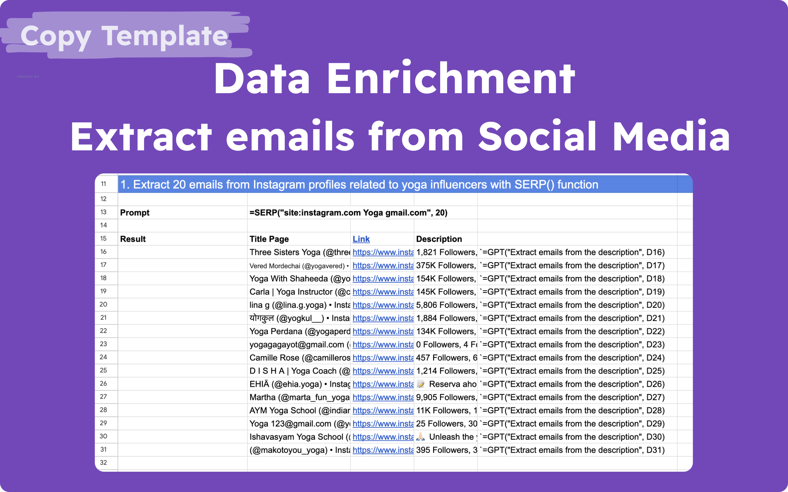  template for data enrichment, extracting emails from social media  