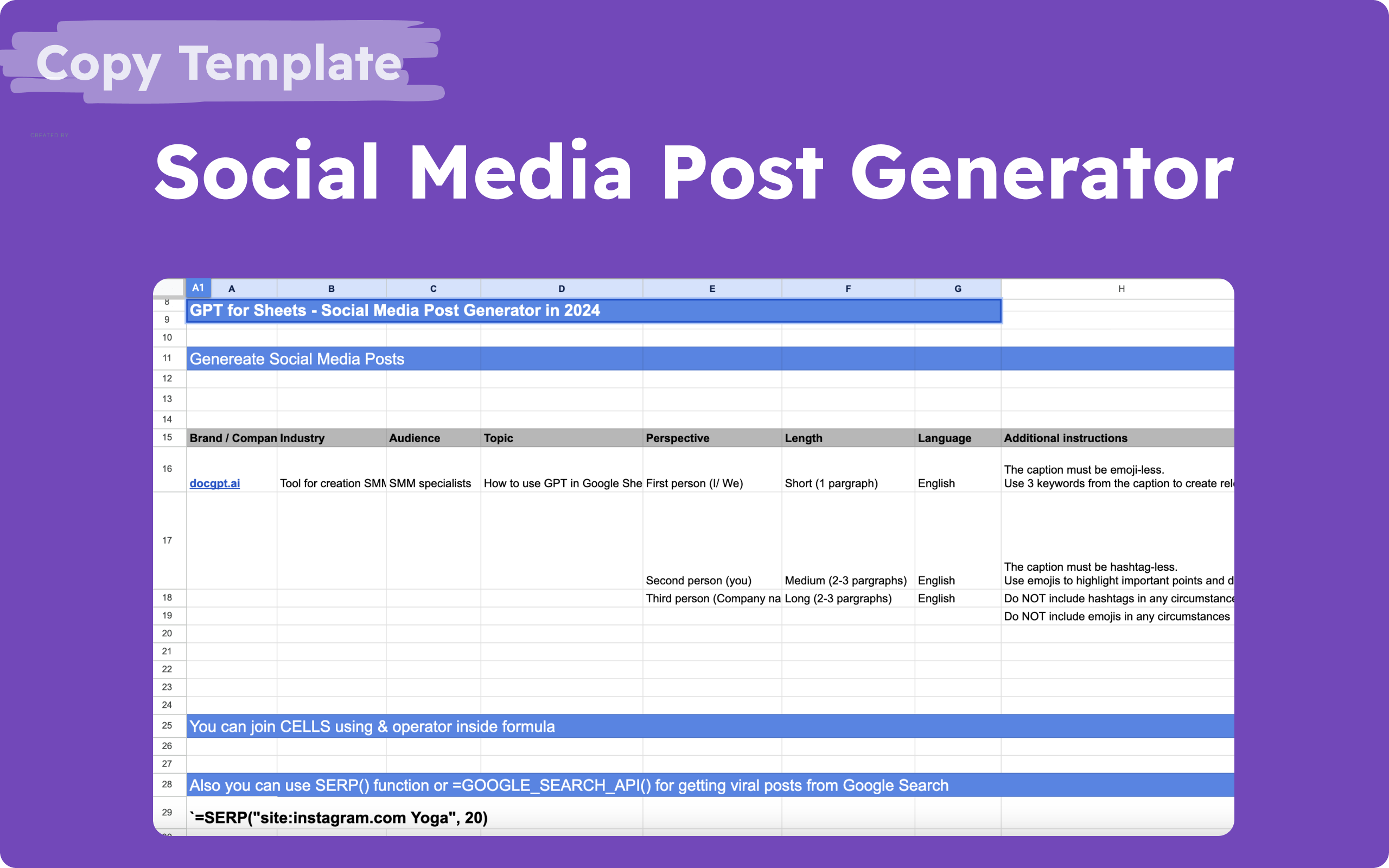 gpt for sheets | social media post generator with ai