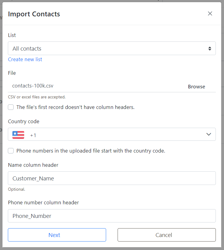 Import contacts popup