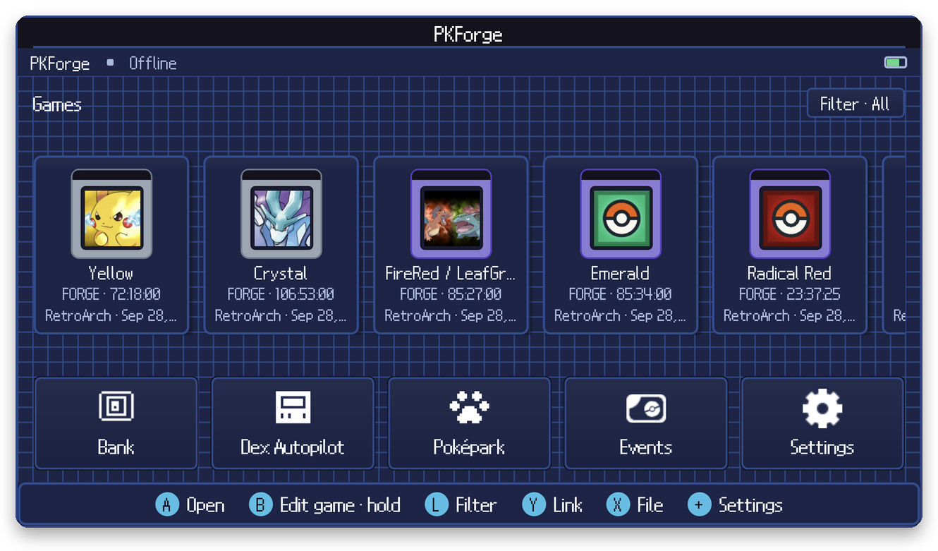 The PKForge home screen