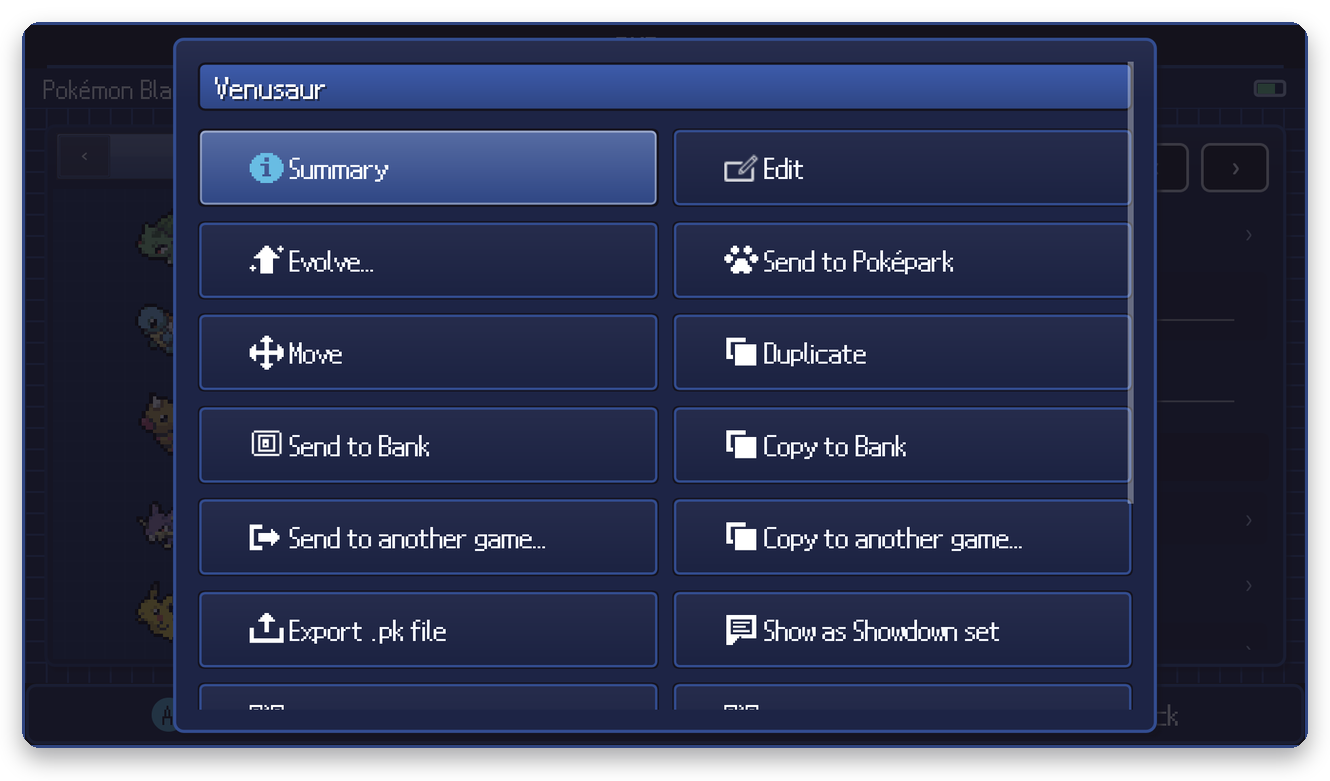 Pokémon menu