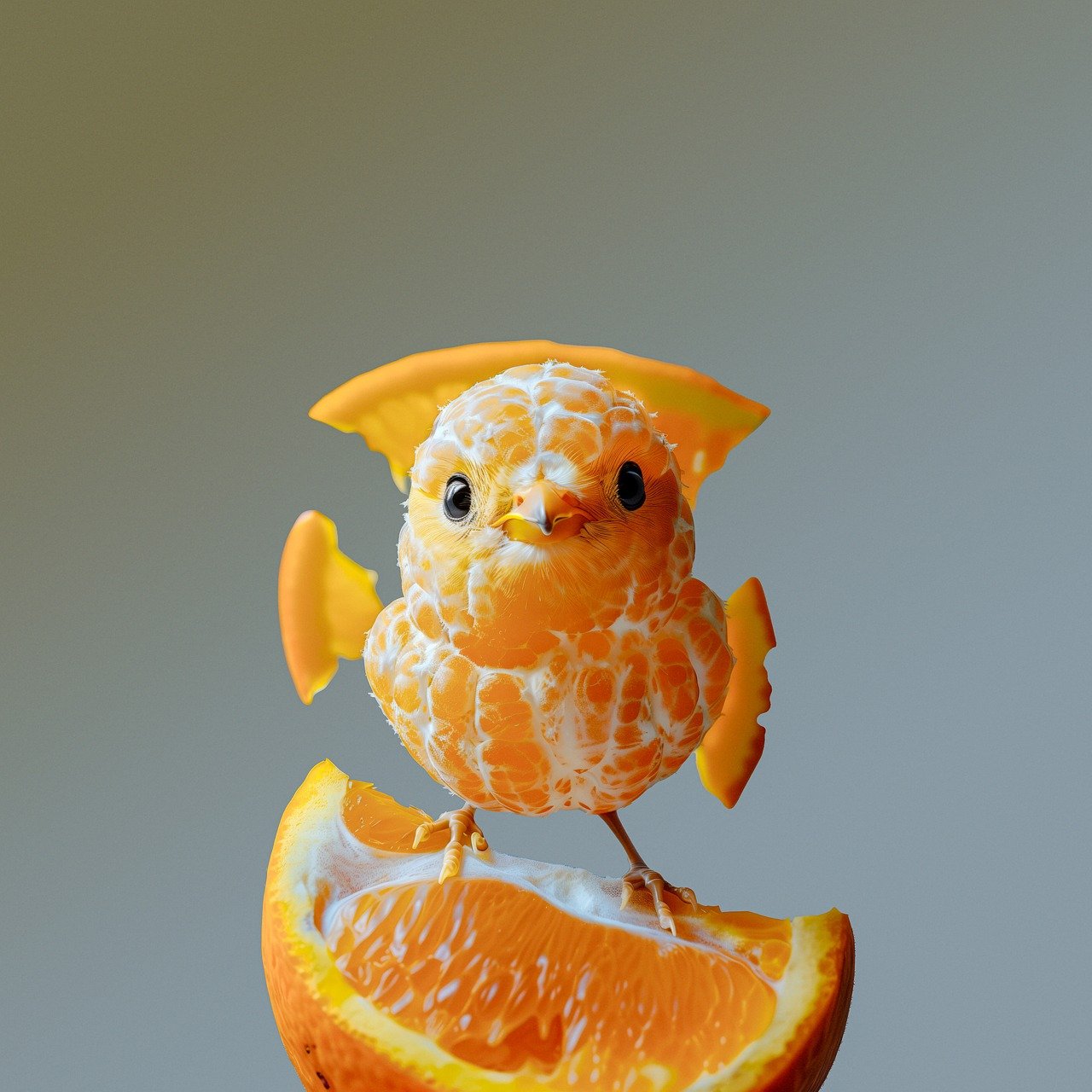 AI image of a bird made out of an orange peel