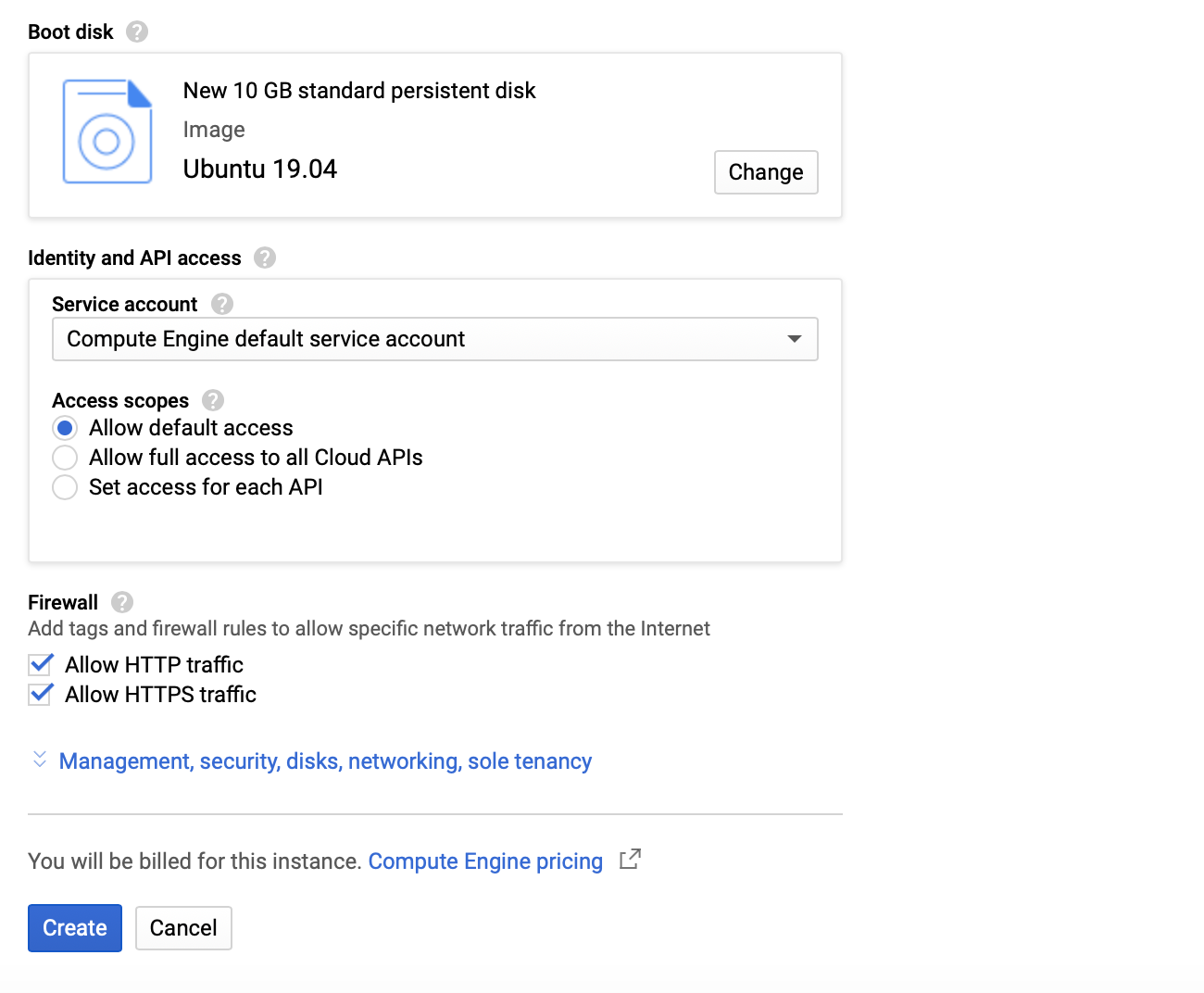 Google Cloud VM instance Operating system