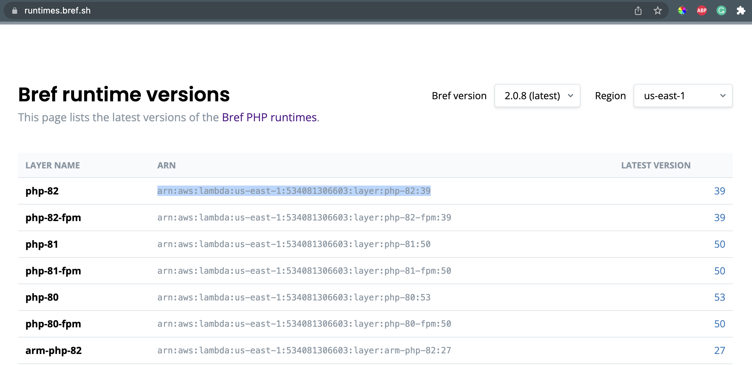 PHP Lambda Function bref runtime