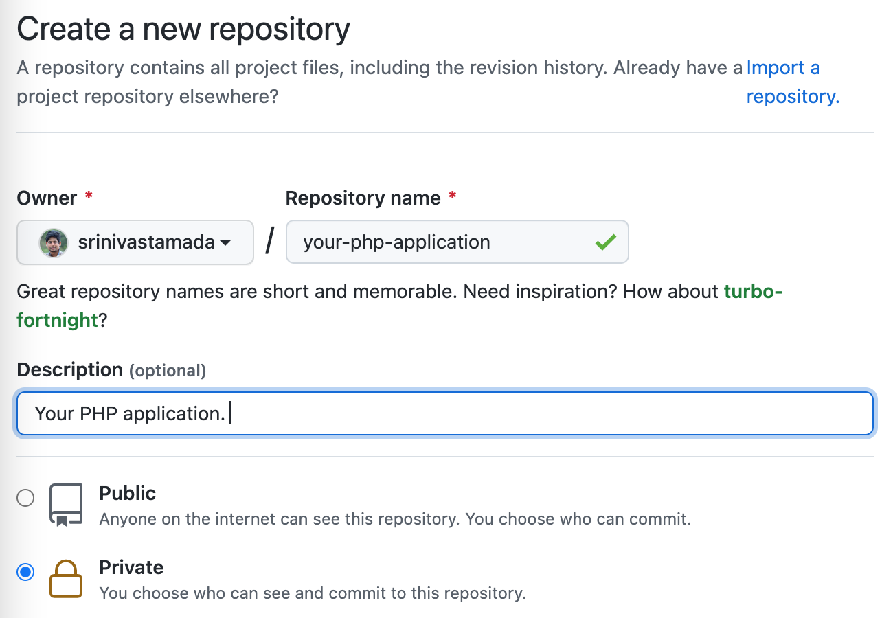 Create a private Github repository