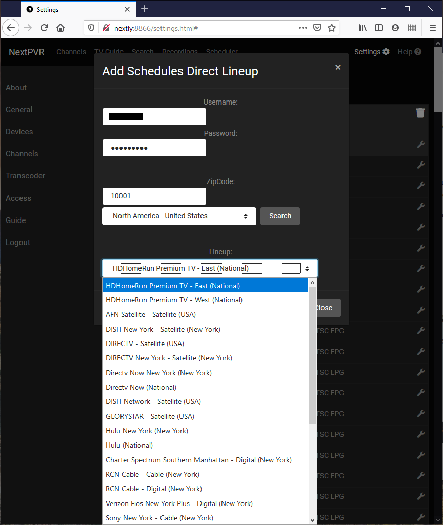 Schedules Direct Lineups