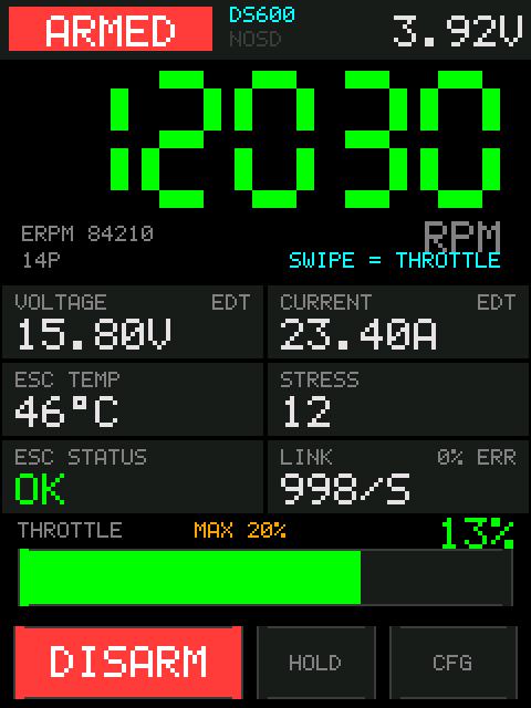 The tester screen, armed