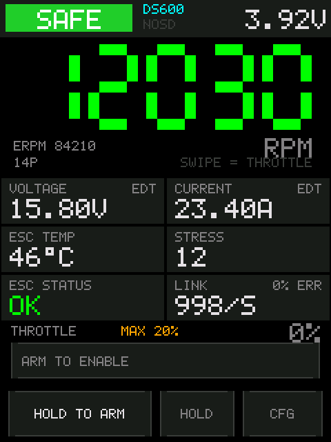 The tester screen with no ESC connected
