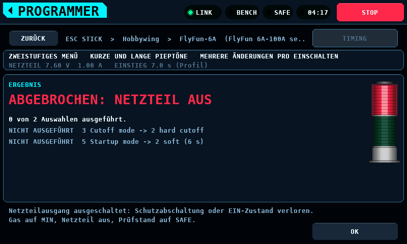 Vom Netzteil beendet