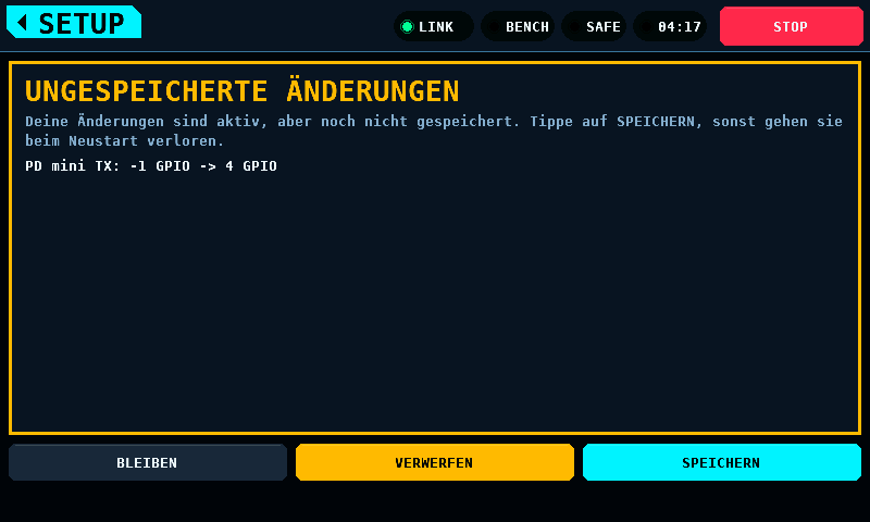 Ein ungespeicherter Wert, am Home-Tag