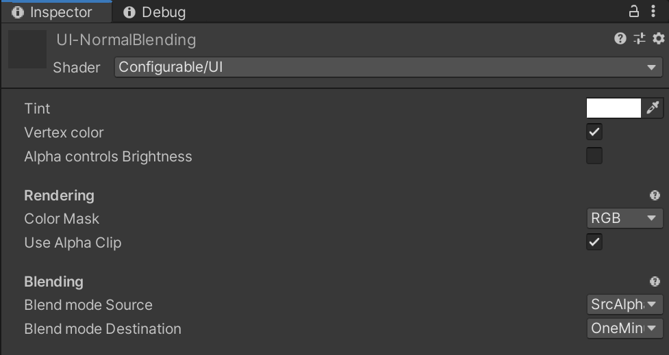 UI Blending shader inspector with dropdown enums