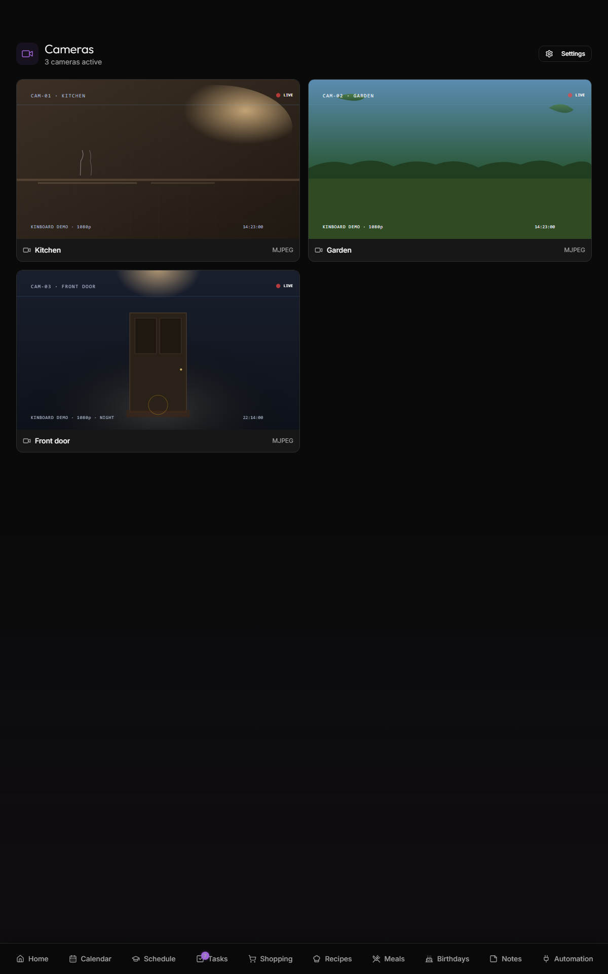 Cameras grid — multi-stream tile view