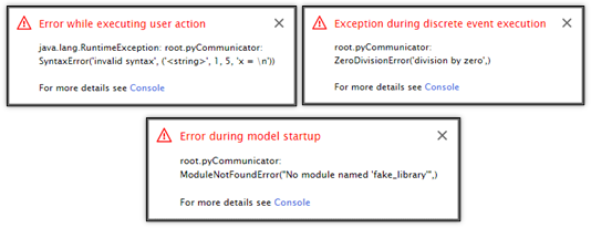 Various types of error messages