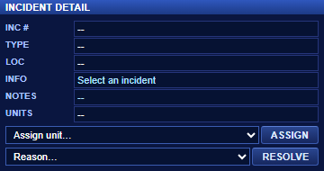 Incident Detail with assign/resolve dropdowns