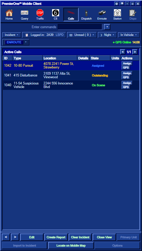 Calls tab list