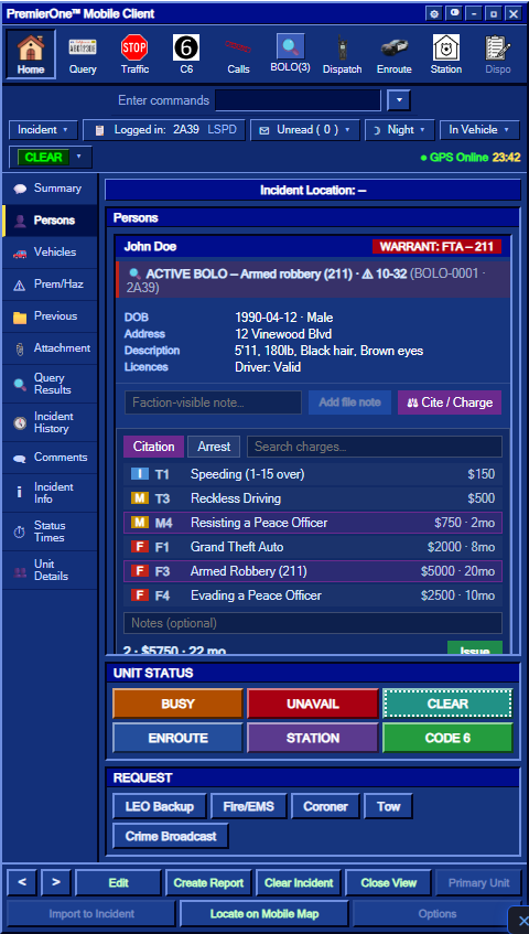 The charge picker on a person record