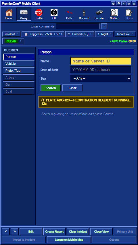 Officer's MDT showing "request running" timer