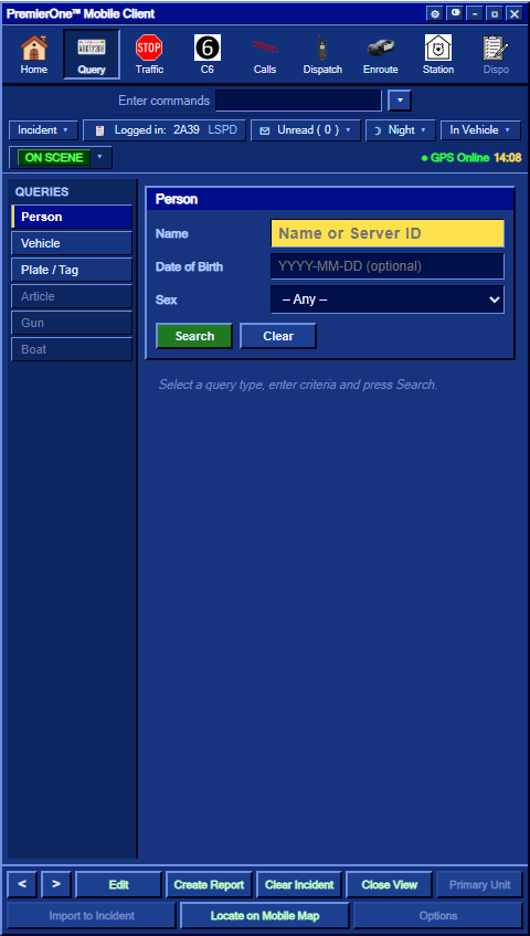 Query tab, empty state
