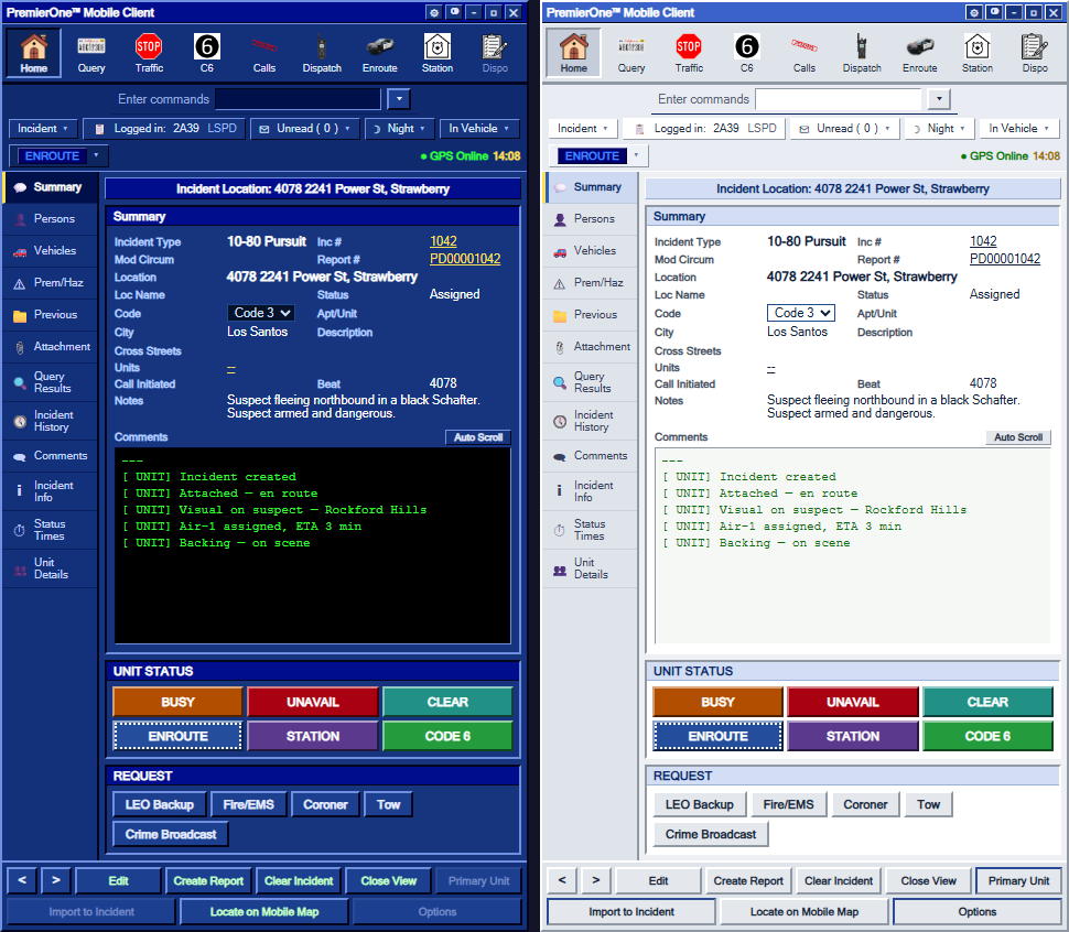 Normal vs. White theme side-by-side