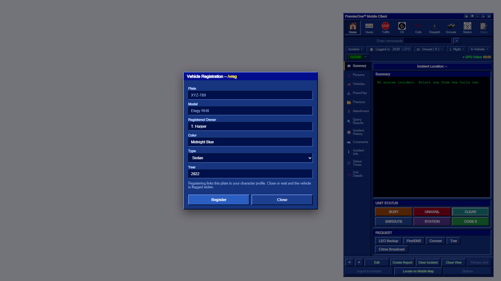 VREG form with all fields