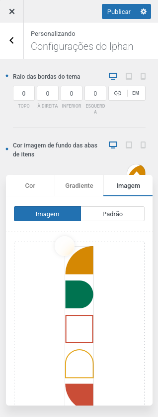 Opções extras no menu Personalizar