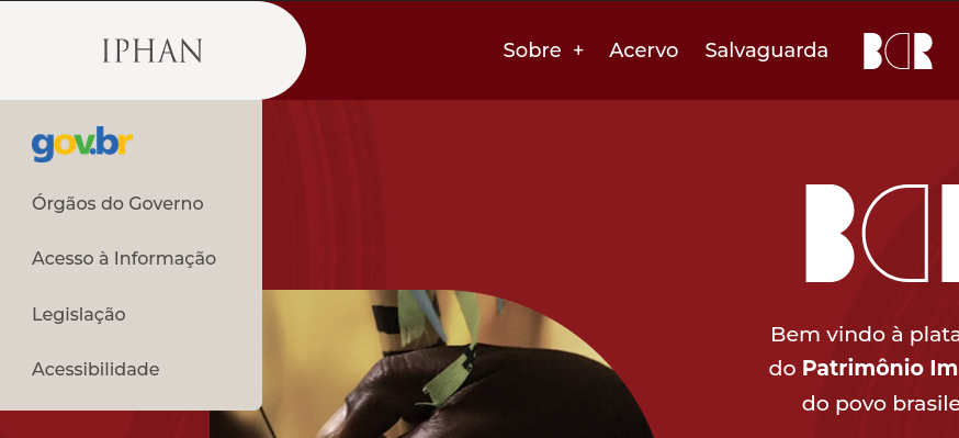 Captura de tela do menu institucional