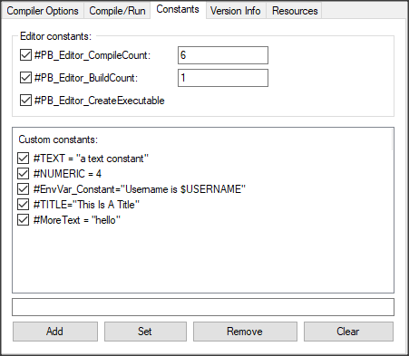 PureBASIC IDE Compiler Constants Options