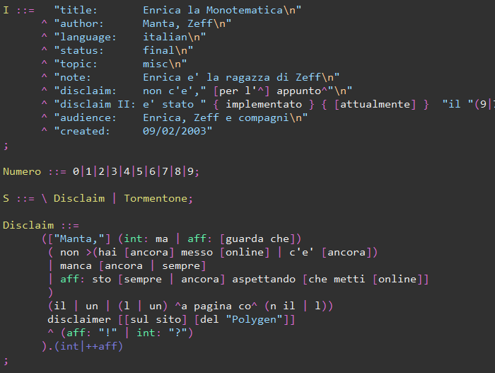 Anteprima della colorazione della sintassi di una grammatica Polygen tramite Highlight Highlight Polygen Screenshot