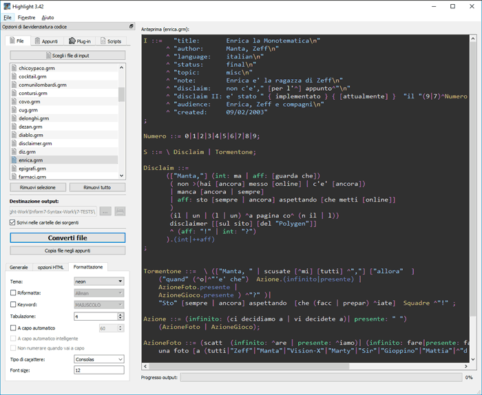 Screenshot di Highlight GUI in azione Highlight GUI Screenshot