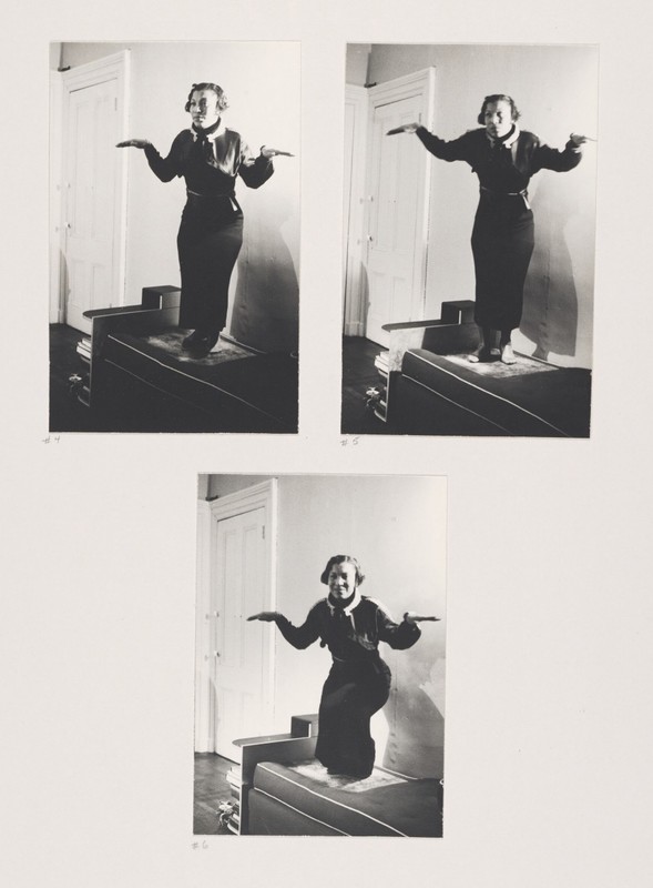 Photographic prints of Zora Neale Hurston doing a crow dance.
