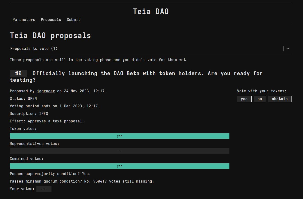 screenshot of teias "proposals" page
