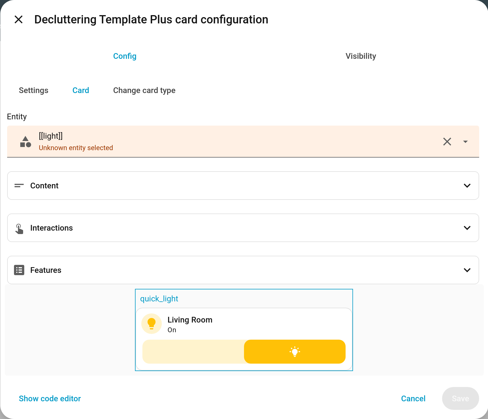 The Card tab showing the standard tile card editor
