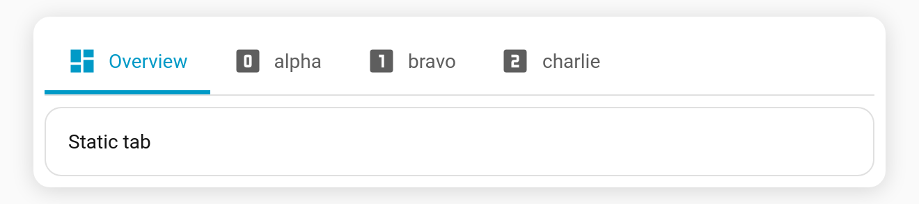 Dynamic tabs: Overview plus generated alpha/bravo/charlie tabs