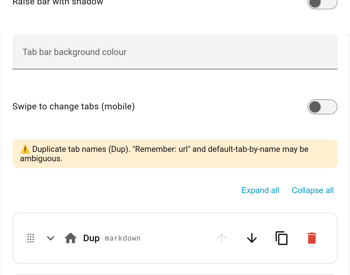 Drag handle and duplicate-name warning