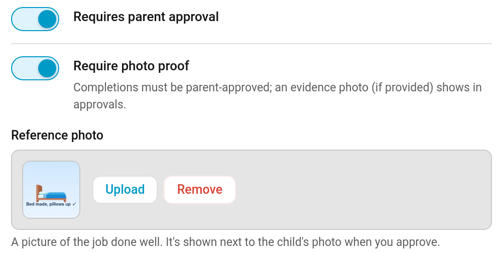 The Reference photo field in the chore editor