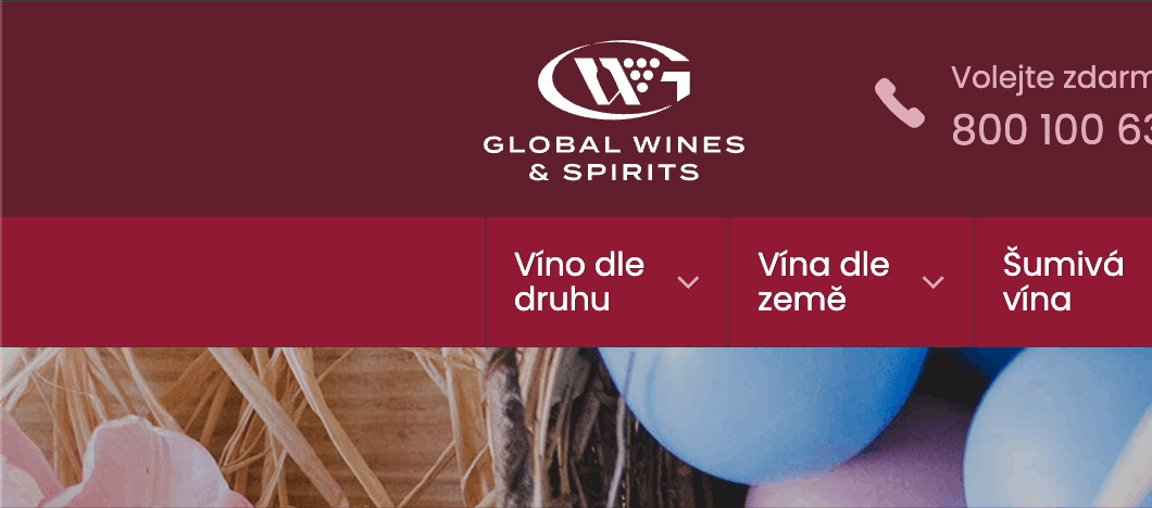 Ukázka navigace z Global Wines & Spirits.
