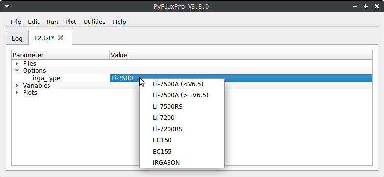  Image of the irga_type entry in the Options section of the L2 control file