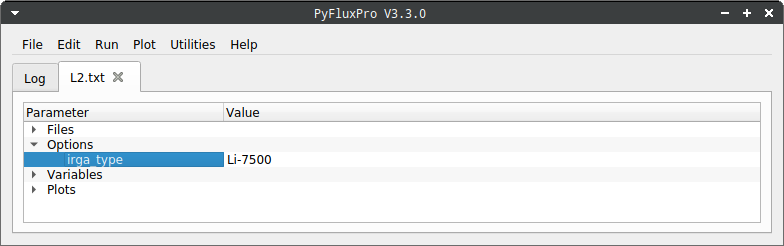 Image of the Options section in an L2 control file