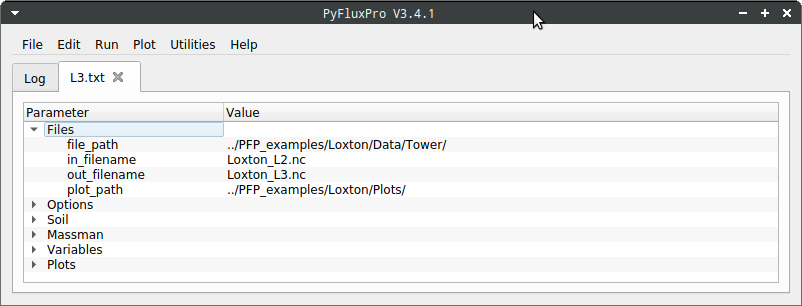Image of the Files section in an L3 control file