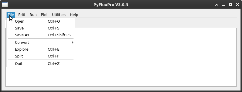 Image of the PyFluxPro File menu