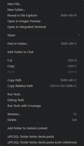 Context menu on a folder